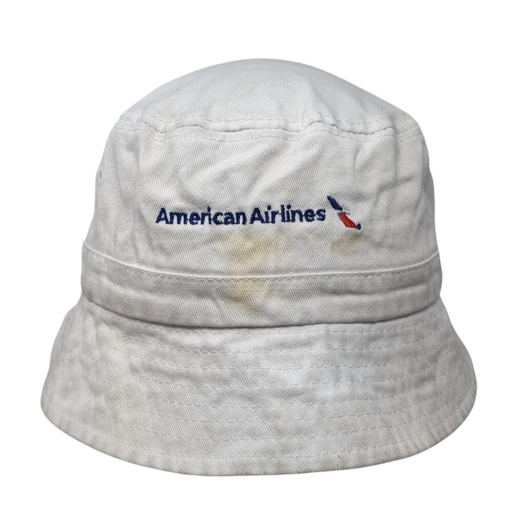 American Airlines Fitted Bucket Hat White One Size Adjustable Embroidered Apollo